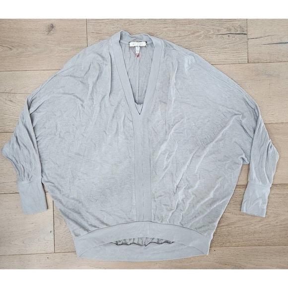 Anthropologie Eri + Ali Deep V Ribbed Oversized Dolman Top in Grey Size XS - Picture 2 of 7